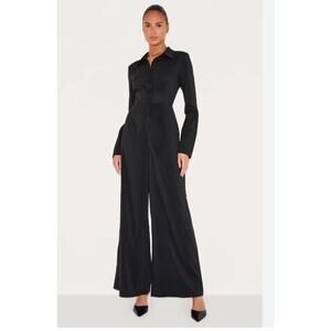 Alexis Black Satin Long Sleeve Wide Leg Jumpsuit Small